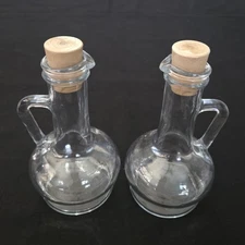 2 Piece Vinegar And Oil Cruet Glass With Cork Lid 6.75" Tall Pasabache