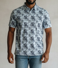 Adidas Mens XXL Blue Camo Short Sleeve Golf Polo Shirt