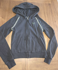Pink Victorias Secret Full Zip Hoodie Jacket Black w/ White Green Strip Size XS