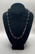 Black Onyx Bead Necklace With 14k Yellow Gold Clasp 34 Spiral Carved Beads