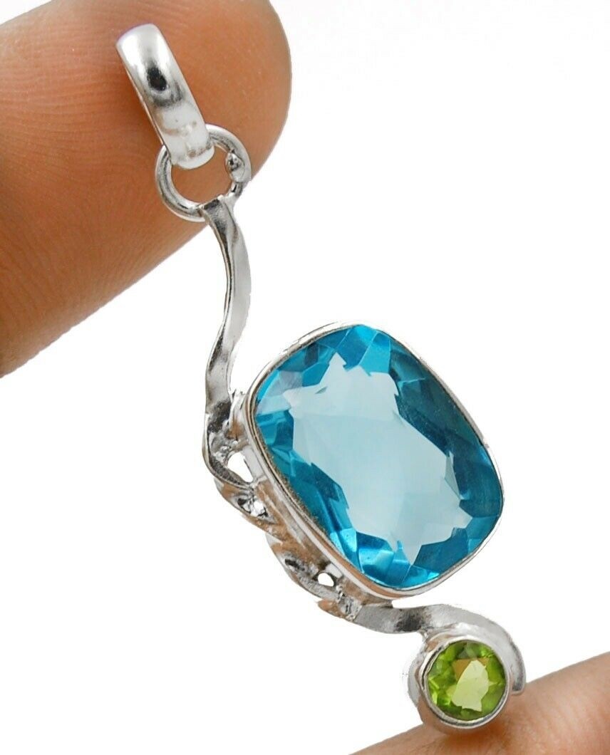 Natural 3CT Flawless Blue Topaz 925 Sterling Silver Pendant 1 2/3