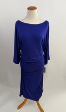 LAUREN Ralph Lauren Royal blue jersey Rucched sides Dress Women's 12 NEW NWT