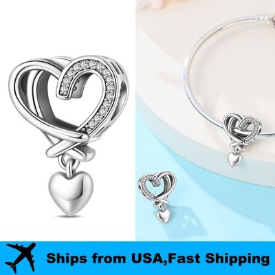 PANDACH 925 Sterling Silver Heart Charm For Bracelet & Necklace Pendant Bead DIY