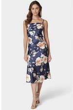 Bebe Y2K Women's Satin Slip Midi Dress Navy Floral Medium NWT