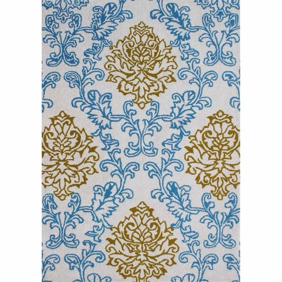 Hand-Tufted Wool Area Rug: Damask Floral Design Carpet - Image 2 of 4