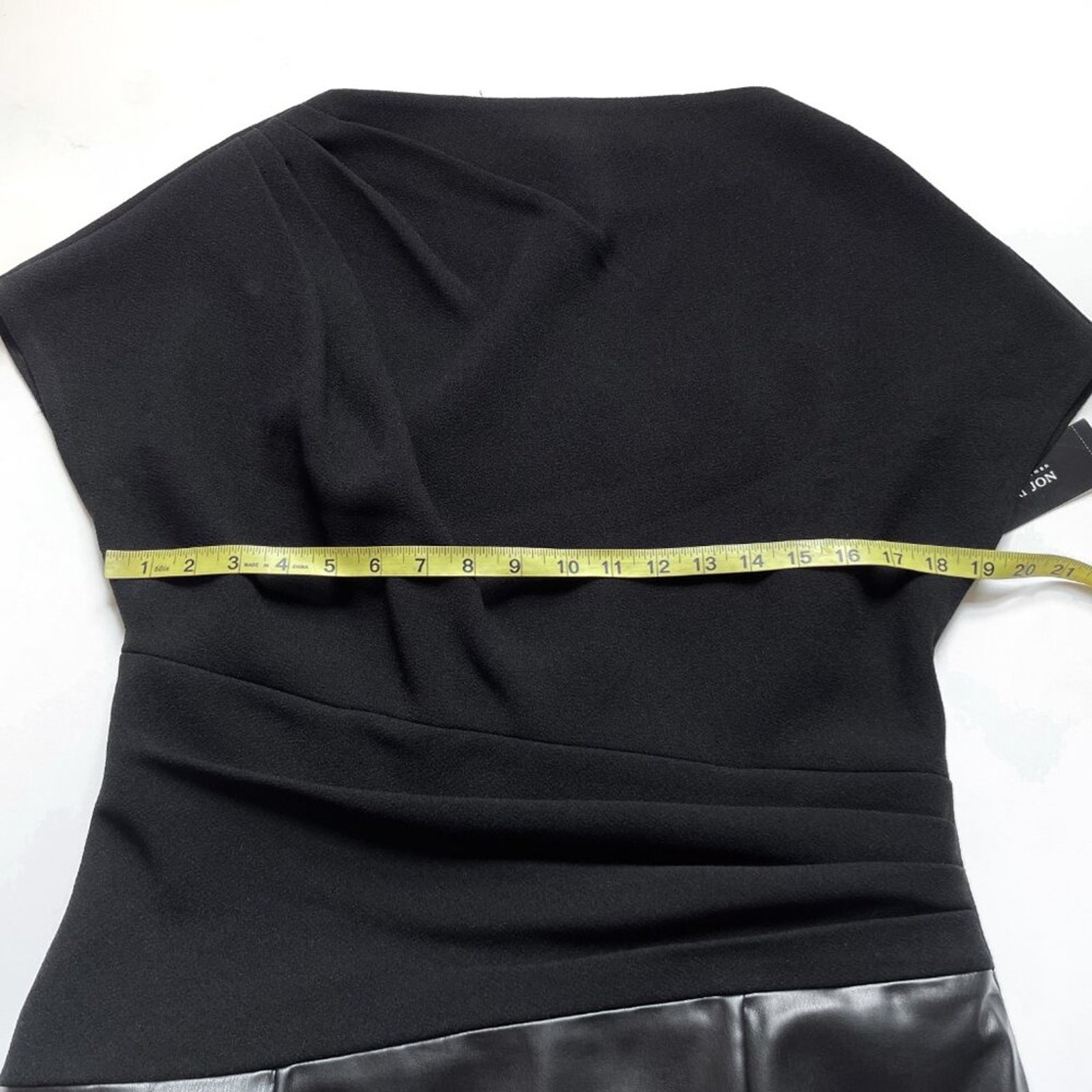 Teri Jon by Rickie Freeman Pleated Crepe Vegan Leather Dress Black Size 14 NWT