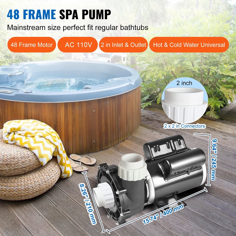 2 Speed SPA Pump 48-Frame Hot Tub Pump 1.5 HP/150 GPM or 0.46 HP/70 GPM - Image 2 of 4