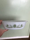 Vintage Glasbake Milk Glass Green Daisy Floral Casserole Dish 1 Qt, Granny