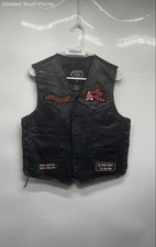 Diamond Plate Womens Black Leather Patchwork Side Lace-Up Snap Biker Vest Size S