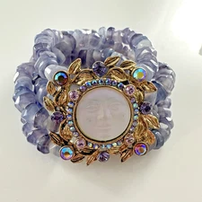 Signed Kirks Folly Moon Face Bracelet Purple 3 Strand Band Iridescent RS #355