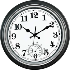 12-Inch Indoor/Outdoor Retro Silent Non-Ticking Waterproof Wall Clock with Therm