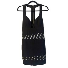 Mini Vestido Affliction Premium Negro Brynn Tachonado Vendaje Recorte Talla 10 Grunge