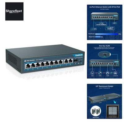 11 Port Gigabit PoE Switch, 8 PoE+ Port 1000 Mbit/s, 2 Gigabit Uplink, 1 SFP ...