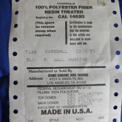 Vintage Jc penney Baseball Wall Hanging Blanket Blue 51"×29" Made In Usa - Picture 6 of 9