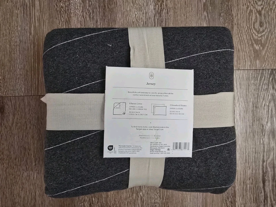 Full/Queen Jersey Duvet and Sham Set Dark Gray Striped - Threshold - Image 3 of 4