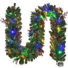 Christmas Garland with Lights 9FT, Lighted Christmas Garland Battery Powered ...