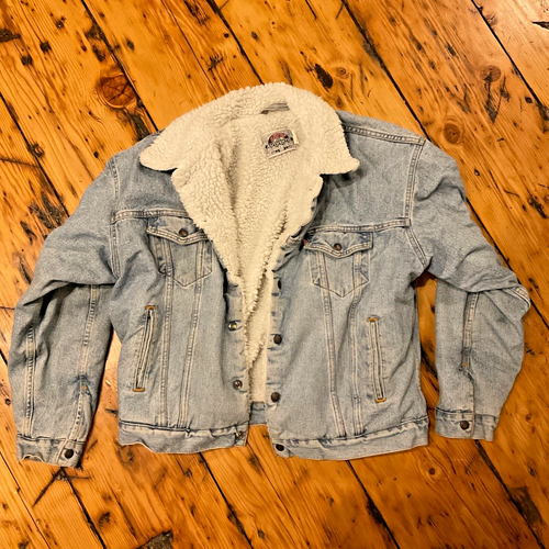 VTG Levi's XL Sherpa Trucker Denim Jean Jacket Lined Blue Snaps 100% Cotton