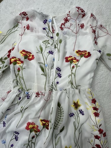 Chelsea28 White Embroidered Floral Sheer Midi Dress Womens Medium Fairy Coquette - Picture 19 of 23
