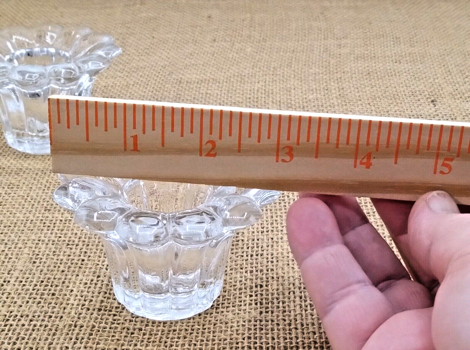 2 Small Clear Heavy Glass Scalloped Edge Tapered Candle Holders