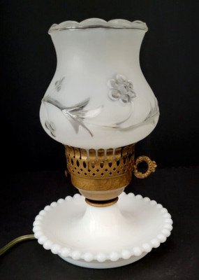 Vintage Underwriters Laboratories Lamp E21512 Milk Glass Base Satin Glass Shade