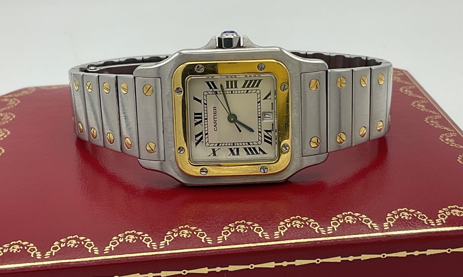 Cartier Santos 18K Gold Stainless Steel Quartz Date Watch with Box