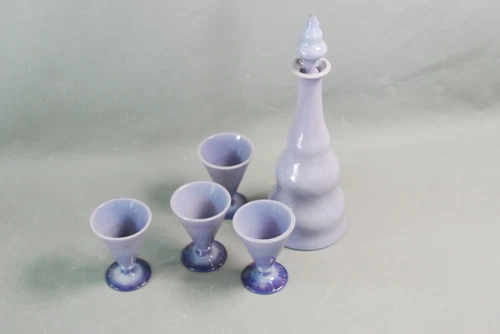 Set 5 pcs OPALINE GLASS purple CARAFE + 4 GLASSES 19th century!  RARE COLOUR Bohemia