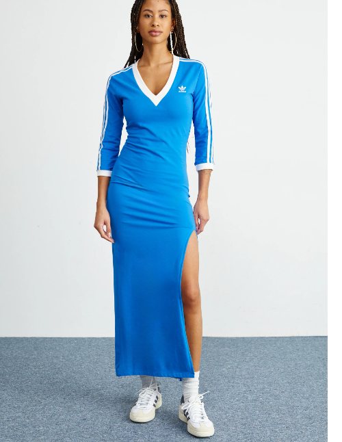 ADIDAS★STRIPED DRESS ADIDAS ORIGINALS CLASSICS 3 STRIPES MAXI DRESS BLUE BNWT UK