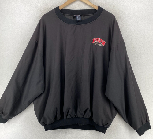 ESPN Jacket Mens XL Cable Sports Channel Windbreaker Jumper Pullover Black VTG - Picture 2 of 12