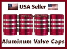 Red Metal Billet Valve Stem Caps Motorcycle Car Truck 4 Tire/Wheel Chrome Strips