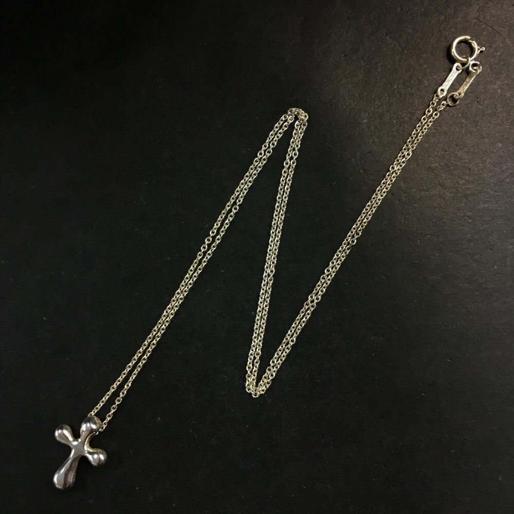 TIFFANY&CO. Silver 925 Tear Drop Cross Pendant Necklace/3AF0289