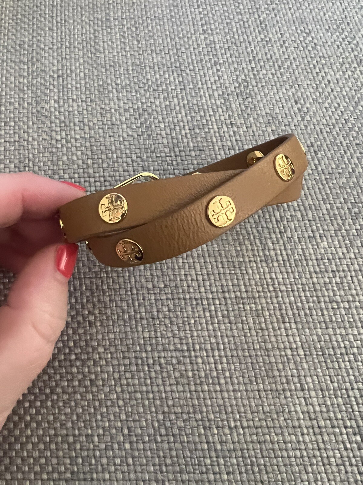 Tory Burch Miller double wrap tan leather bracelet Gem