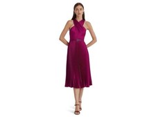 LAUREN Ralph Lauren Belted Charmeuse Halter Cocktail Dress Berry Women's Size 16