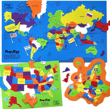 Mapology USA World Map Puzzle with Flags, Capitals, Stickers Educational ...