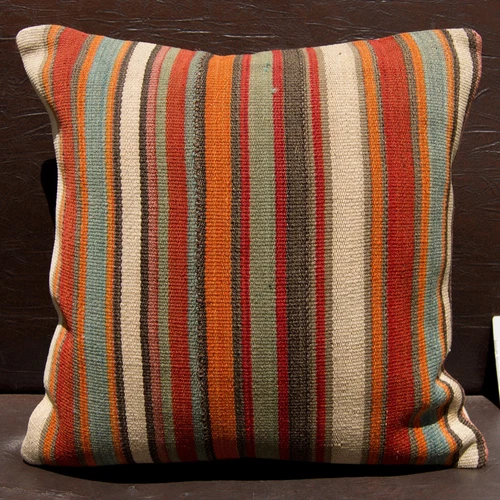 16"x16" 40x40 Hand Woven Turkish Striped Kilim Rug Vintage Pillow Cover Cushion