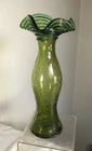 VINTAGE BLENKO GLASS VASE #6833 OLIVE CRACKLE WITH COILS JOEL MYERS