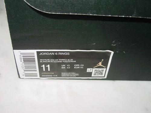 Nike Air Jordan 6 Rings White/Dark Marine Blue/Black Shoe Box Only! Size 11 - Picture 2 of 9
