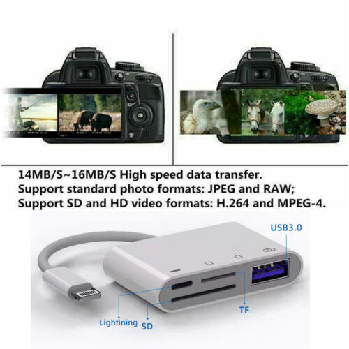 4 in1 USB to Card Reader Adapter USB Camera Micro SD Memory Slot for iPhone iPad - Picture 2 of 12