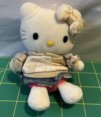 Vintage Sanrio Hello Kitty 4  Satin Jacket Bow Jean Skirt Keychain Loop. HTF