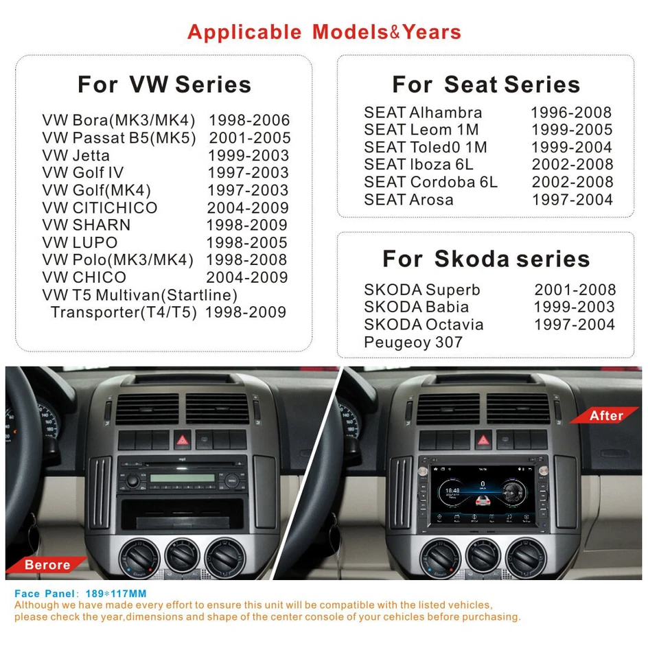 7" Autoradio CarPlay für VW Polo T4 Passat B5 Golf MK4 DAB+ Android 12 GPS Navi  - Bild 2 von 4