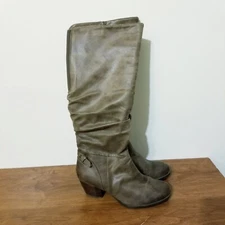 Baretraps Respect Women's Brown Ruched Knee High Boots 6.5 M Block Heel Boho