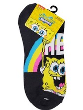 Nickelodeon SpongeBob Novelty Socks Black w/Sponge Bob "Hey" Graphic NWT SZ 4-10