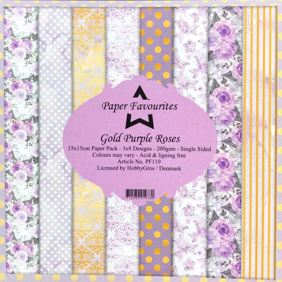 Tappetino di carta Dixi Craft oro rose viola 15 cm x 15 cm compleanno grazie cartolina