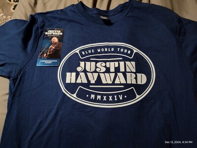 2024 Justin Hayward Blue World Tour Concert Tour T-Shirt Size Large /  Ticket
