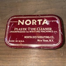 VINTAGE NORTA PLASTIC TYPE RUBBER STAMP CLEANER METAL TIN COMPLETE MADE IN USA