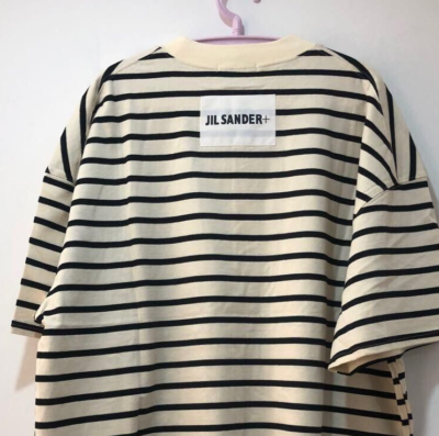 Jil Sander Plus Striped Logo Patch Short Sleeve T-Shirt size M