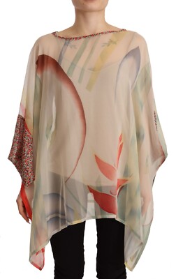 ETRO Top Silk Multicolor Printed Poncho Long Sleeves Women Blouse RRP $1100