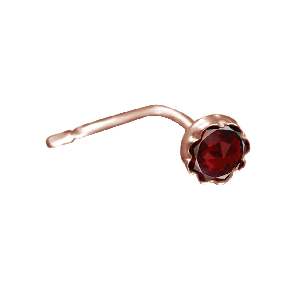 3mm Garnet Nose Ring Stud Handcrafted 81.5 with 14k Rose Gold Plated