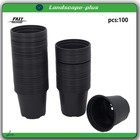 100 Pcs 5' Inch Plastic Flower Nursery Pots Black Seedling Cups W/Drainage Hole