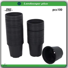 100 Pcs 5' Inch Plastic Flower Nursery Pots Black Seedling Cups W/Drainage Hole