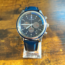 Citizen Eco-Drive Chronograph Date Black Dial Blue Leather Strap 47.23mm